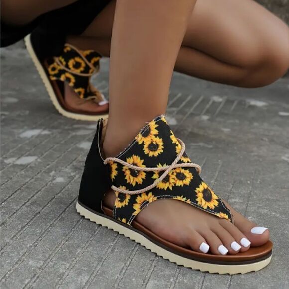 Sunflower Canvas Casual Summer Soft Bottom Beach Sandals Boho Shoes Summer Vacay - Picture 1 of 6